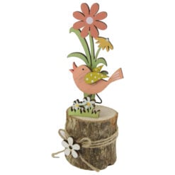 Decoratiune din lemn cu pasare si flori 15 CM