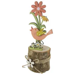 Decoratiune din lemn cu pasare si flori 15 CM