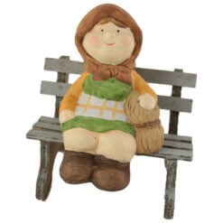 Figurina Bunic/Bunica pe banca din ceramica 14 CM
