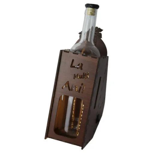 Suport din lemn cu LED si sticla vin "La mult ani"