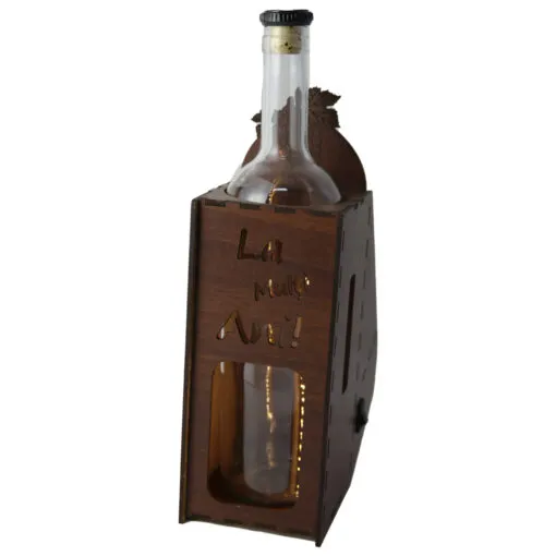 Suport din lemn cu LED si sticla vin "La mult ani"