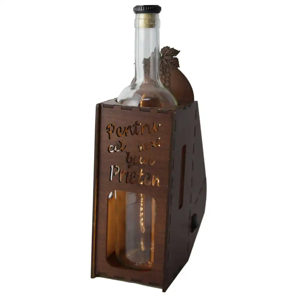 Suport din lemn cu LED si sticla vin "Pentru cel mai bun prieten" Suport din lemn cu LED si sticla vin "Pentru cel mai bun prieten"