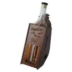 Suport din lemn cu LED si sticla vin "Pentru cel mai bun sef"