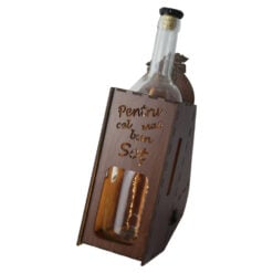 Suport din lemn cu LED si sticla vin "Pentru cel mai bun sot"