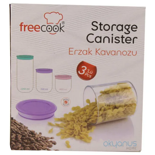 Set 3 cutii pentru depozitare alimente din plastic
