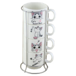 Set 4 cesti din ceramica cu suport metalic - Design Pisici