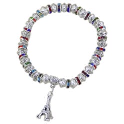 Bratara elastica din margele metalice si pandantiv turnul Eiffel - Se vinde 12 buc/pach.