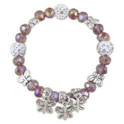 Bratara elastica din margele sidefate si pandantive Fluturasi - Se vinde 12 buc/pach.