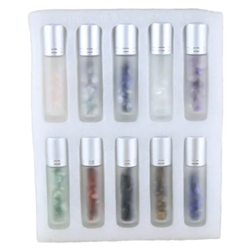 Set 10 recipiente roll-on 10 ml cu pietre semipretioase