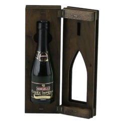 Suport lemn in forma de carte cu o sticla de vin 200 ml - La multi ani!