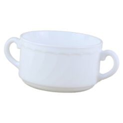 Bol supa din sticla opal cu manere 10x6 CM - Se vinde 6 buc/pach.