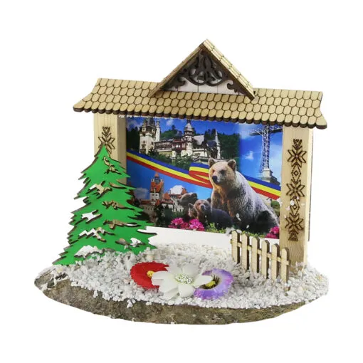 Decoratiune din lemn cu poza Souvenir Romania 20 CM
