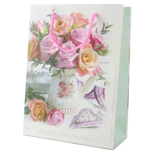 Punga cadou din hartie 18x24 CM - Floral & inimioara