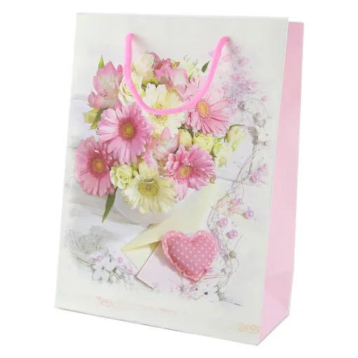 Punga cadou din hartie 18x24 CM - Floral & inimioara