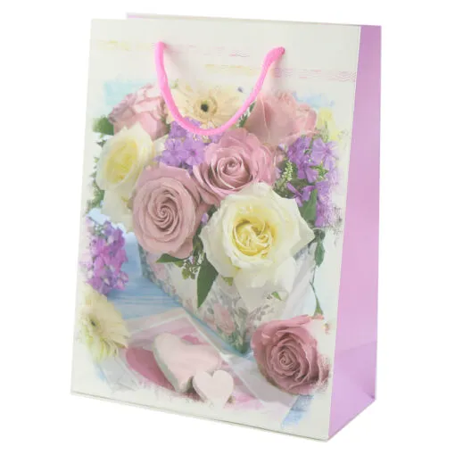 Punga cadou din hartie 18x24 CM - Floral & inimioara