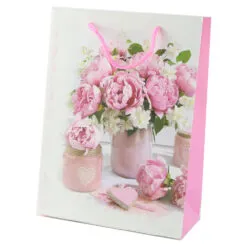 Punga cadou din hartie 18x24 CM - Floral & inimioara