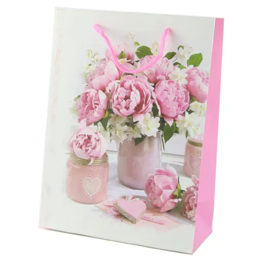 Punga cadou din hartie 18x24 CM - Floral & inimioara
