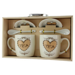 Set 2 cani cu farfurii si lingurite din ceramica "Coffe/Tea" 9 CM - Inima