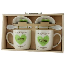 Set 2 cani cu farfurii si lingurite din ceramica "Coffe/Tea" 9 CM - Inima
