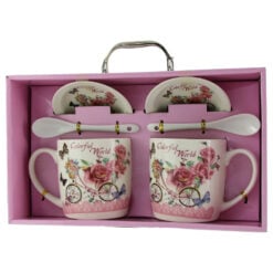 Set 2 cani cu farfurii si lingurite din ceramica "Colorful World" Bicicleta 9 CM