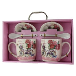 Set 2 cani cu farfurii si lingurite din ceramica "Colorful World" Bicicleta 9 CM