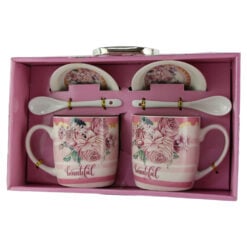 Set 2 cani cu farfurii si lingurite din ceramica "Beautiful" Rose 9 CM