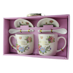 Set 2 cani cu farfurii si lingurite din ceramica "Colorful World" 9 CM