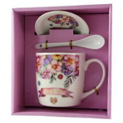 Cana cu farfurie si lingurita din ceramica "Colorful World" 9 CM
