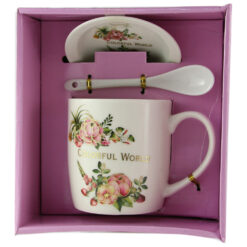 Cana cu farfurie si lingurita din ceramica "Colorful World" 9 CM