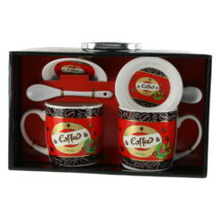 Set 2 cani cu farfurii si lingurite din ceramica "Coffe House" 9 CM