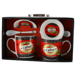 Set 2 cani cu farfurii si lingurite din ceramica "Coffe House" 9 CM