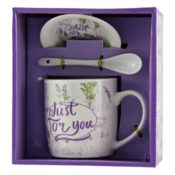 Cana cu farfurie si lingurita din ceramica "Just for you" lavanda 9 CM