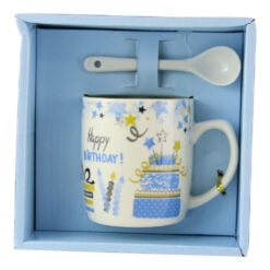 Cana cu lingurita din ceramica "Happy Birthday" Blue 8 CM