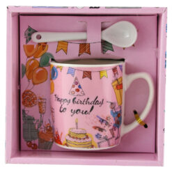 Cana cu lingurita din ceramica "Happy Birthday" Pink 8 CM