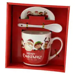 Cana cu farfurie si lingurita din ceramica "Merry Christmas & Happy New Year"
