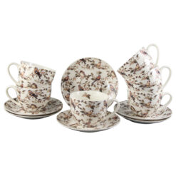 Set 6 cesti cu farfurie din portelan 280 ml