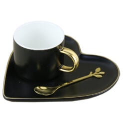 Ceasca de cafea cu farfurie si lingurita Exclusive din ceramica - Inima 19 CM