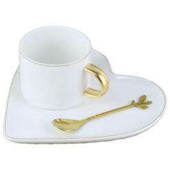 Ceasca de cafea cu farfurie si lingurita Exclusive din ceramica - Inima 19 CM