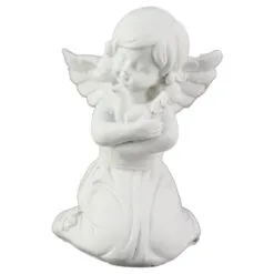 Figurina Inger cu trandafiri/porumbel din rasina alba 11 CM