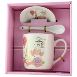 Cana cu farfurie si lingurita din ceramica "Love Paris" 9 CM