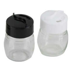 Set solnita si pipernita din sticla cu capac plastic 7 CM