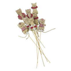 Set 8 pick decor Pisica cu flori din lemn 5?29 CM
