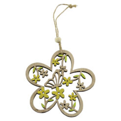 Decoratiune pentru usa din lemn Flori cu fluturas 11x20 CM