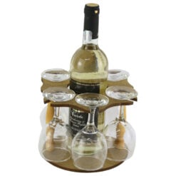 Suport lemn cu o sticla de vin si 2 pahare 18x31 CM