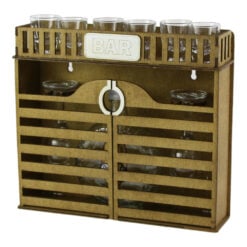Suport lemn Minibar cu o sticla si 2 + 6 pahare 30x27 CM