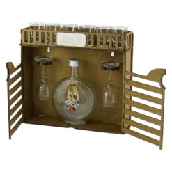 Suport lemn Minibar cu o sticla si 2 + 6 pahare 30x27 CM