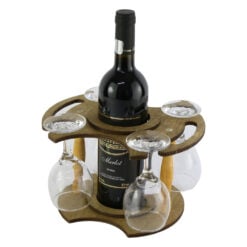 Suport lemn Minibar cu o sticla de vin si 4 pahare 25x22 CM
