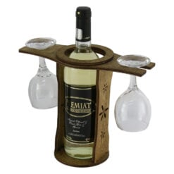 Suport lemn cu o sticla de vin si 2 pahare 27x32 CM