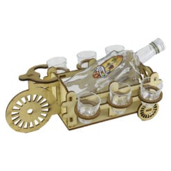 Suport lemn Tricicleta cu o sticla si 6 pahare 31x20 CM