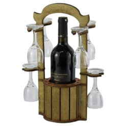 Suport lemn Fantana cu sticla de vin si 6 pahare 26x36 CM